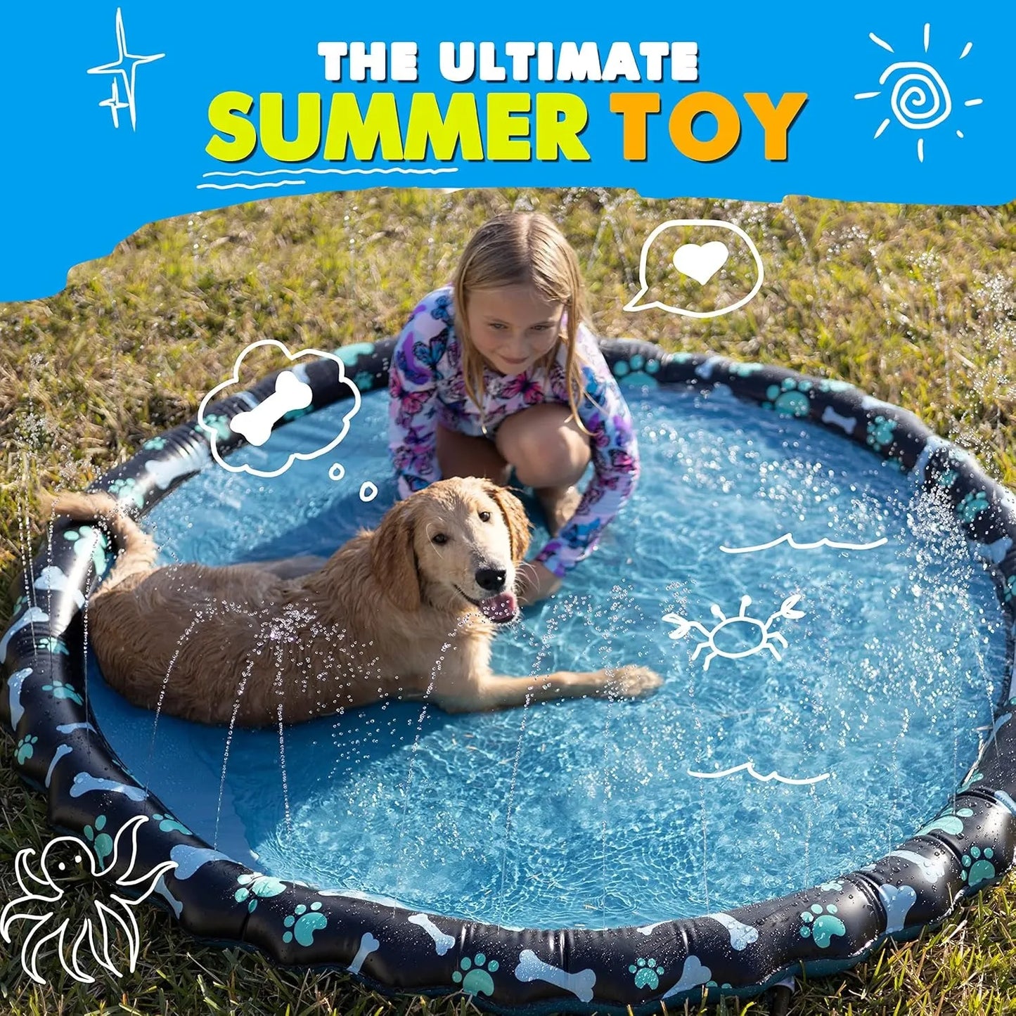 Extra-Thick Non-Slip Splash Pad for Toddlers & Pets – 360° Cooling Spray Pool